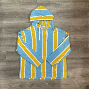 Urban Outfitters Striped Terry Hoodie Sweatshirt in Blue & Yellow Size Large